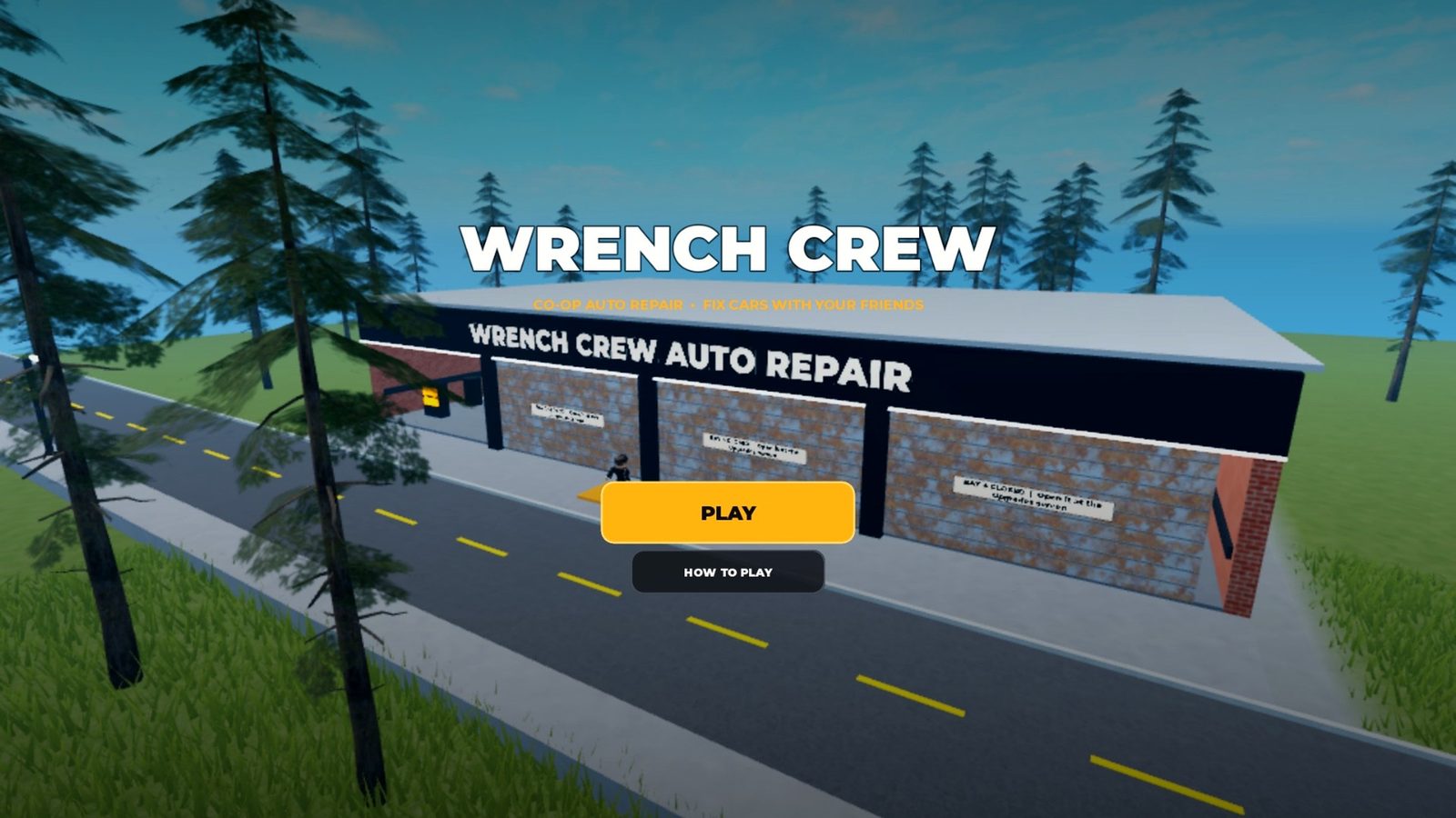 The Wrench Crew title screen outside the shop